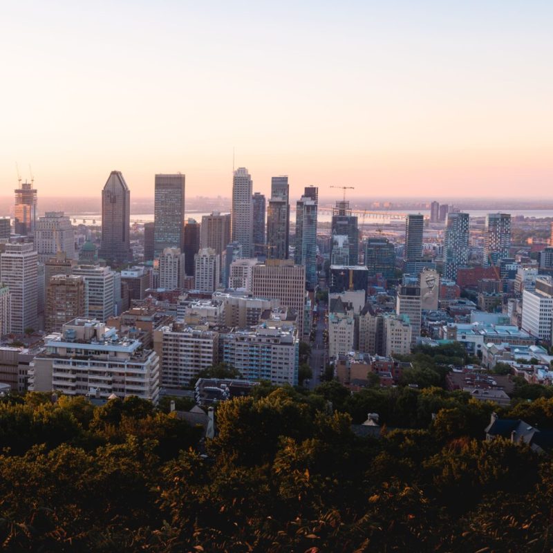 A beautiful view of Montreal cityscape at sunset